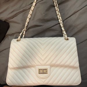 boutique white with red interior purse
